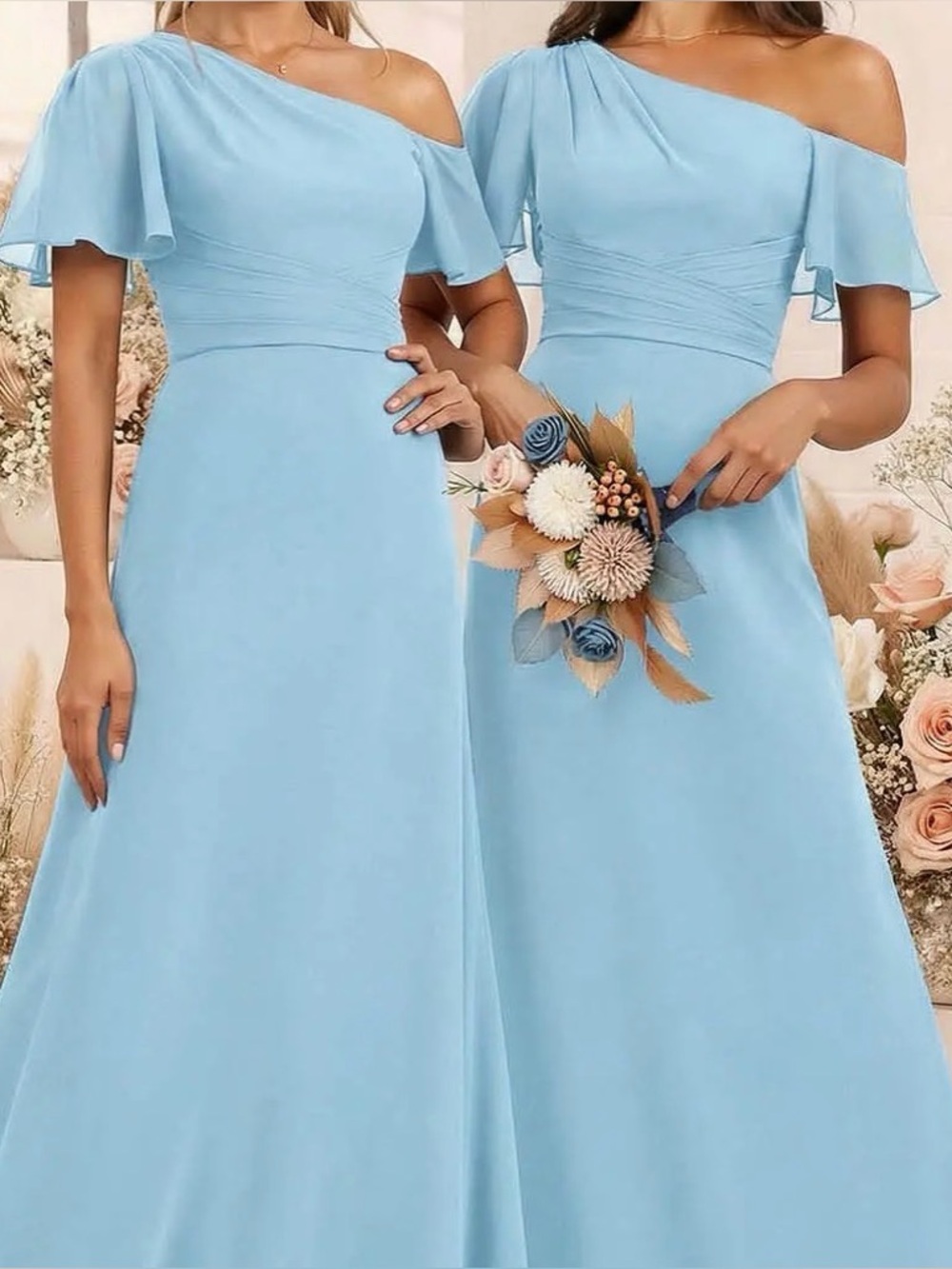 Missacc One-Shoulder Light Blue Dress